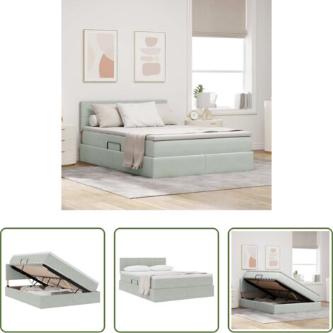 Letto moderno -  Letto con Contenitore Grigio chiaro 140 x 190 cm Velluto