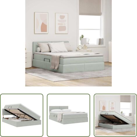 Letto moderno -  Letto con Contenitore Grigio chiaro 140 x 190 cm Velluto