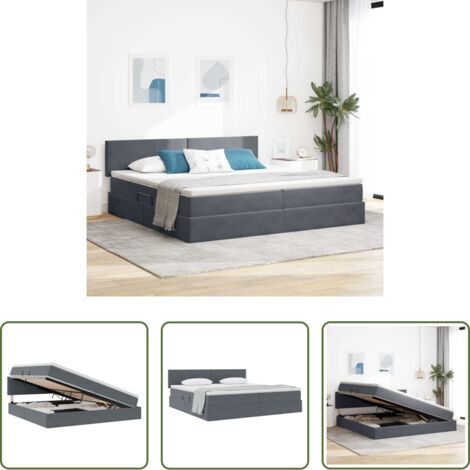 Letto moderno -  Letto con Contenitore Grigio scuro 200 x 200 cm Velluto