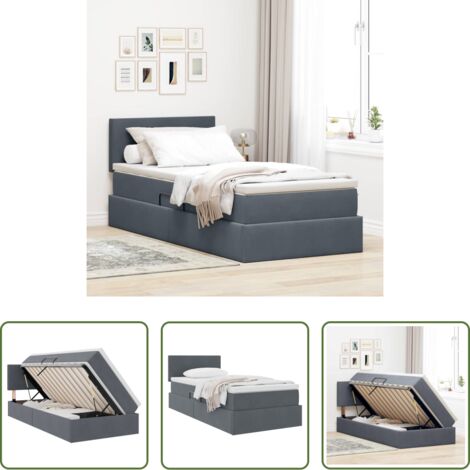Letto moderno -  Letto con Contenitore Grigio scuro 90 x 190 cm Velluto
