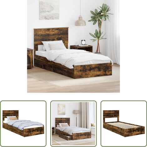 Letto moderno - Letto con Contenitore Rovere fumé 90 x 190 cm Legno multistrato