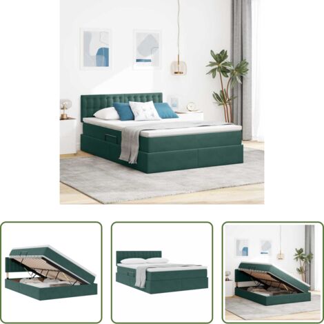 Letto moderno -  Letto con Contenitore Verde Scuro 140 x 200 cm Velluto
