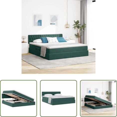 Letto moderno -  Letto con Contenitore Verde Scuro 180 x 200 cm Velluto