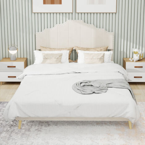 Letto moderno minimalista con testiera morbida e confortevole, 160200 cm, beige, mobile multifunzionale per la camera da letto, struttura letto bassa con struttura a cassone, asta a gas non inclusa, m