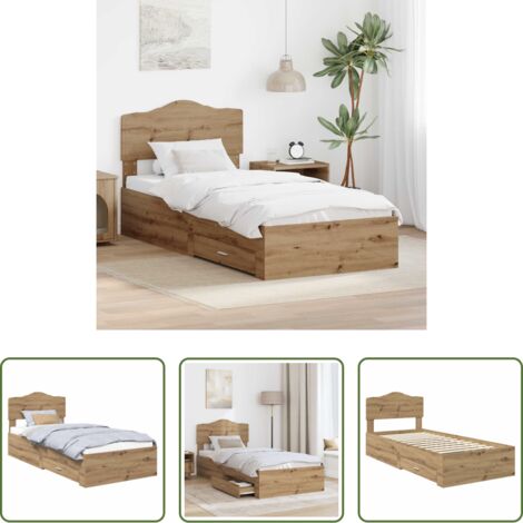 Letto moderno -  Struttura del letto con testiera Rovere artigianale 90 x 200 cm