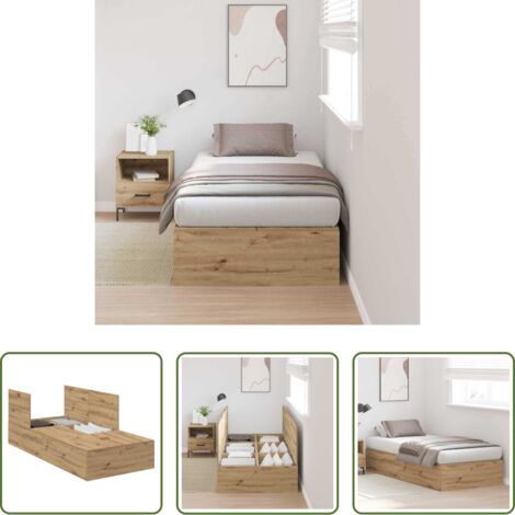 Letto moderno -  Struttura letto con contenitore Rovere artigianale 100 x 200 cm