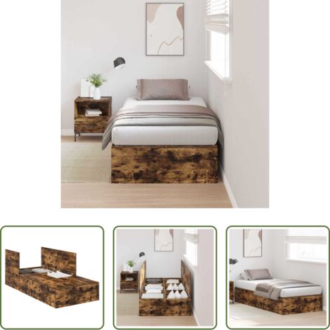 Letto moderno -  Struttura letto con contenitore Rovere fumé 90 x 200 cm
