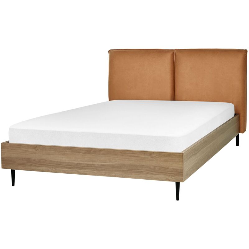 Beliani Letto Matrimoniale Con Rete In Ecopelle Marrone Dorato E Le...