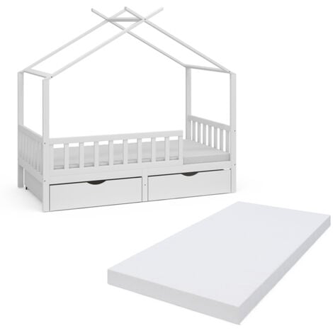 VICCO Letto montessori bambini Franka, Bianco, 80x160 cm con 2 cassetti e materasso, Vitalispa