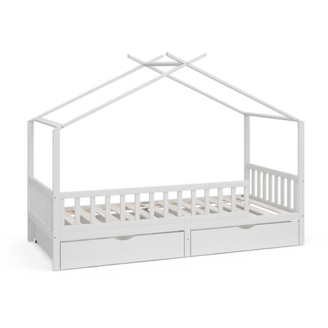 LIVINITY Letto montessori bambini Franka, Bianco, 90x200 cm con 2 cassetti, Vitalispa