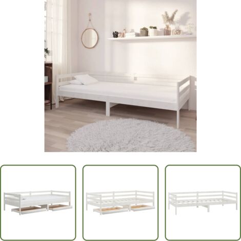 Letto multifunzionale -  Divano Letto con Cassetti 90x200 cm Bianco in Massello di Pino