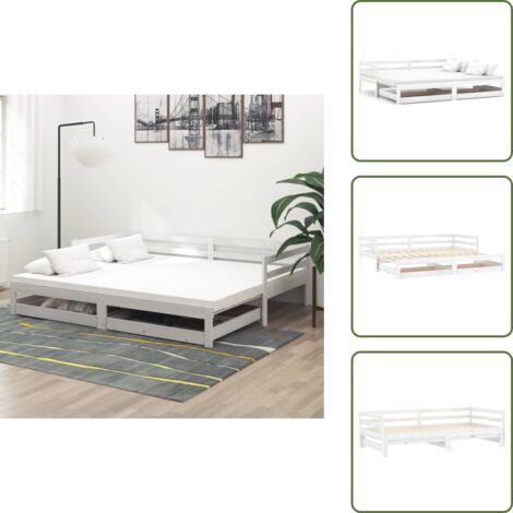 Letto multifunzionale - vidaXL Dormeuse Estraibile 2x(90x200) cm Bianca in Massello di Pino - Divano in legno