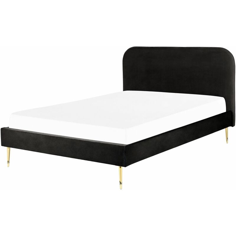 Letto matrimoniale velluto nero piedi oro minimalista 140 x 200 cm Flayat