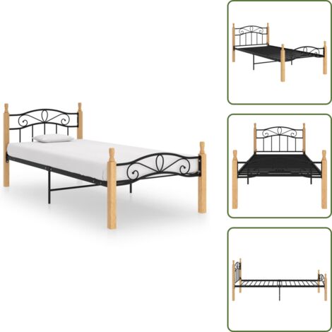 Letto nero - vidaXL Giroletto Nero in Metallo e Legno Massello di Rovere 90x200 cm - Letto con doghe