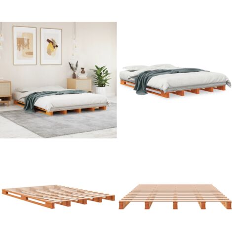 Letto Pallet Marrone Cera 140x200 cm in Legno Massello di Pino - Letto in legno - Letto in pino