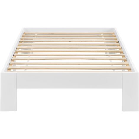 Letto per adulti di design con struttura singola con rete a doghe in legno di pino e legno 120 x 200 cm bianco 030004933