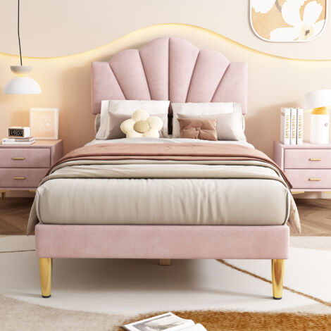 Letto per adulti Letto singolo Letto per bambini 90 x 200 cm a forma di conchiglia. rosa