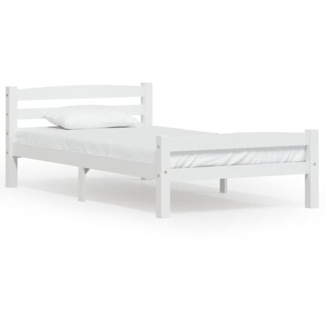 BONNEVIE Letto per adulto,Struttura Letto elegante, Letto singolo,Giroletto Bianco in Legno Massello di Pino 90x200 cm -BV23191