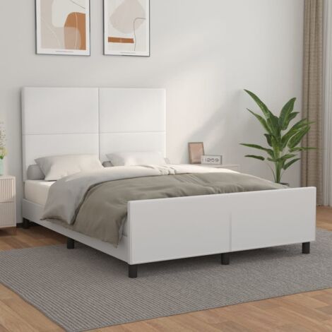 Letto per adulto,Struttura Letto elegante, Letto singolo,Giroletto con Testiera Bianco 140x190 cm in Similpelle -BV26821