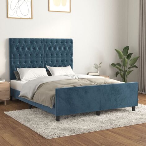 Letto per adulto,Struttura Letto elegante, Letto singolo,Giroletto con Testiera Blu Scuro 140x190 cm in Velluto -BV23972