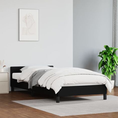 Letto per adulto,Struttura Letto elegante, Letto singolo,Giroletto con Testiera Nero 80x200 cm in Similpelle -BV21216