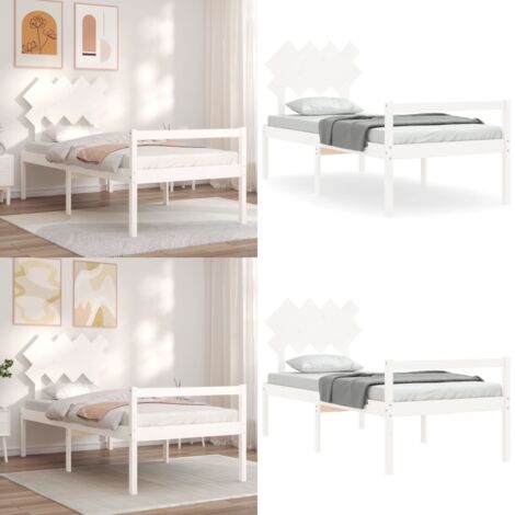 Letto per Anziani con Testiera Bianco 90x200 cm Legno Massello - Letto in legno - Letto con testiera