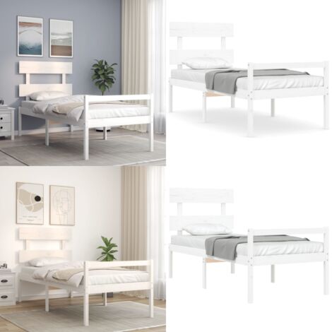 Letto per Anziani con Testiera Bianco 90x200 cm Legno Massello - Letto in legno - Letto con testiera