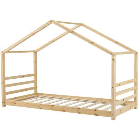 Letto per bambini casetta con rete a doghe in legno di pino naturale 90 x 200 cm 030005500