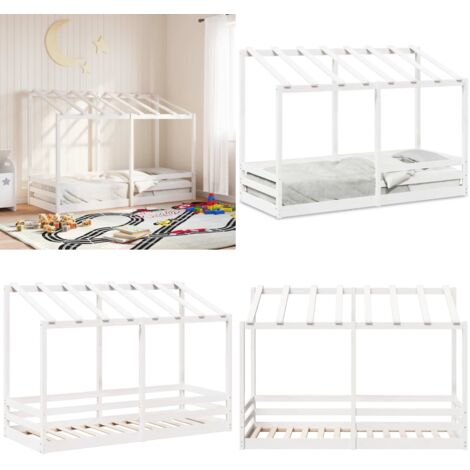 Letto per Bambini con Tetto Bianco 90x190cm Legno Massello Pino - Letto in legno - Letto per bambini con tetto