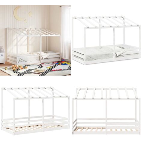 Letto per Bambini con Tetto Bianco 90x200cm Legno Massello Pino - Letto in legno - Letto per bambini con tetto