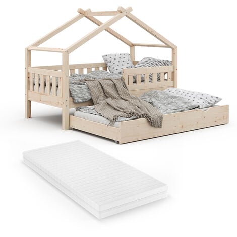 Luk - letto singolo 160x80 con grafica per bambini, in set con ringhiera,  materasso e rete
