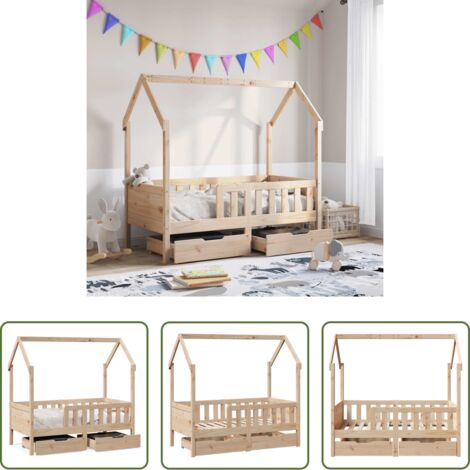 Letto per bambini -  Giroletto Bambini con Cassetti 70x140 cm Legno Massello di Pino