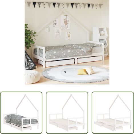 Letto per bambini -  Giroletto Bambini con Cassetti Bianco 80x200cm Massello di Pino