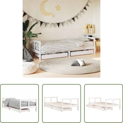 Letto per bambini -  Giroletto Bambini con Cassetti Bianco 80x200cm Massello di Pino