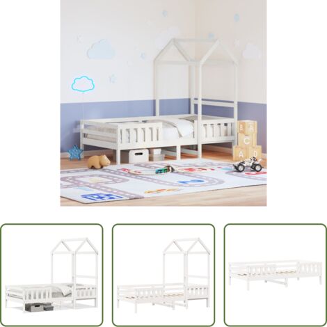Letto per bambini -  Giroletto con Tetto Bianco 75x190 cm Legno Massello di Pino