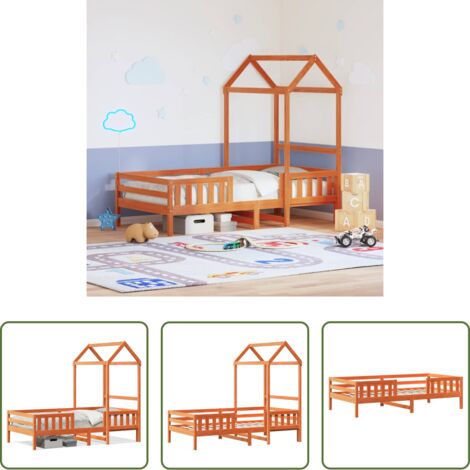 Letto per bambini -  Giroletto con Tetto Cera 80x200 cm Legno Massello Pino