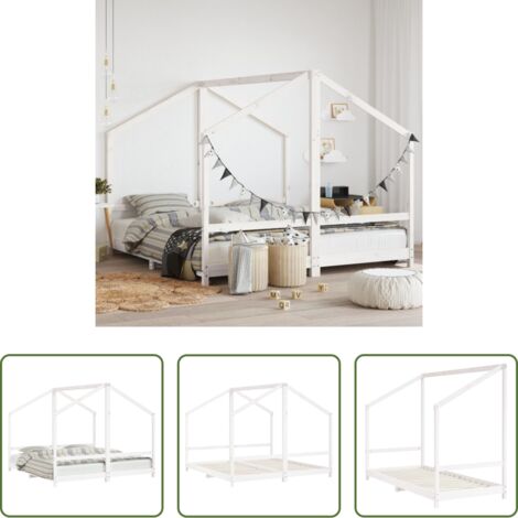 Letto per bambini -  Giroletto per Bambini Bianco 2x(90x190)cm Legno Massello Pino