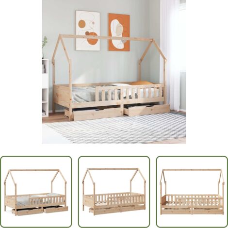 Letto per bambini -  Giroletto per Bambini con Cassetti 90x190cm Legno Massello Pino