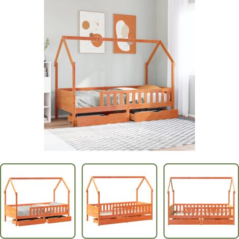 Letto per bambini -  Giroletto per Bambini con Cassetti 90x190cm Legno Massello Pino