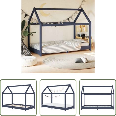 Letto per bambini -  Giroletto per Bambini Grigio in Legno Massello di Pino 80x160cm