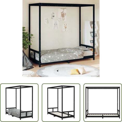 Letto per bambini -  Giroletto per Bambini Nero 80x200 cm in Legno Massello di Pino