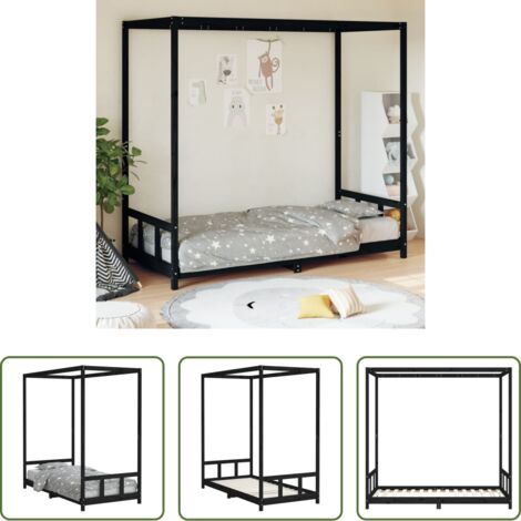Letto per bambini -  Giroletto per Bambini Nero 90x190 cm in Legno Massello di Pino