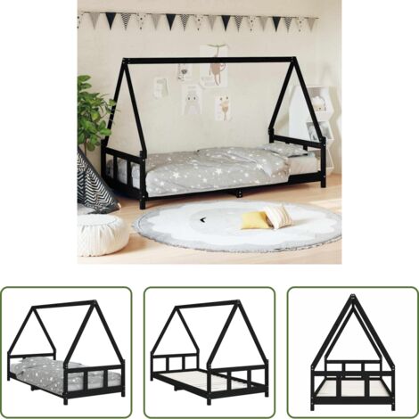 Letto per bambini -  Giroletto per Bambini Nero 90x200 cm in Legno Massello di Pino