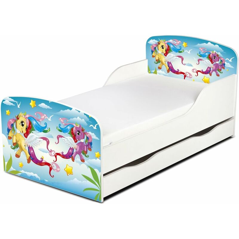 Letto per bambini in legno con cassetto e materasso Dimensioni:140x70 motivo pony