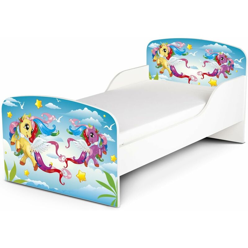 Letto per bambini in legno con materasso Dimensioni:140x70 motivo pony