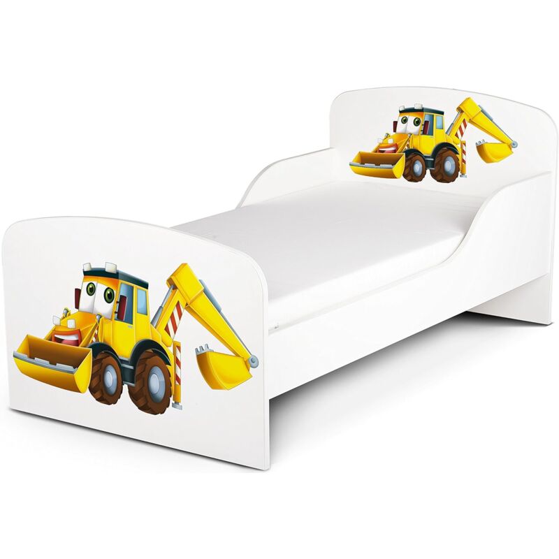 Letto per bambini in legno con materasso Dimensioni:140x70 Mr. Escavatore