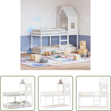 Letto per bambini -  Letto a Castello con Tetto Bianco 80x200 cm Legno Massello Pino