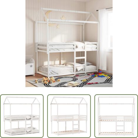 Letto per bambini -  Letto a Castello con Tetto Bianco 90x200 cm in Legno di Pino