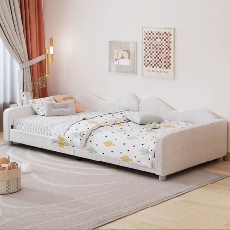 OKWISH Letto per bambini letto imbottito 90200 cm, divano letto struttura letto in tessuto orsacchiotto letto morbido multifunzionale con schienale e braccioli letto per ragazzi letto per ospiti grigio OKWIS