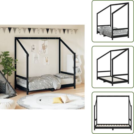 Letto per bambini nero - vidaXL Giroletto per Bambini Nero 80x160 cm in Legno Massello di Pino - Giroletto in legno